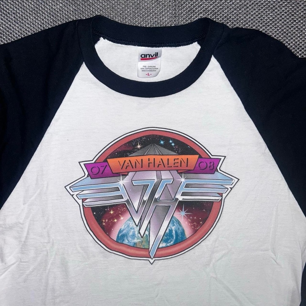 Vintage Van Halen 2007-08 Tour 3/4 Sleeve Cropped Baseball T Shirt Size Large